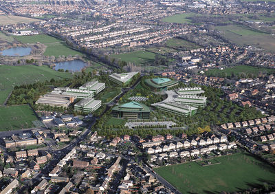 Aerial photo of BP International Centre for Business and Technology in 1996, a long standing client of Broadway Malyan.