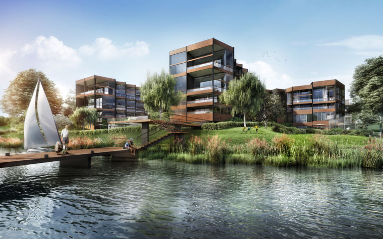 External view of the Zegrze Lakeside residential scheme in Warsaw, Poland