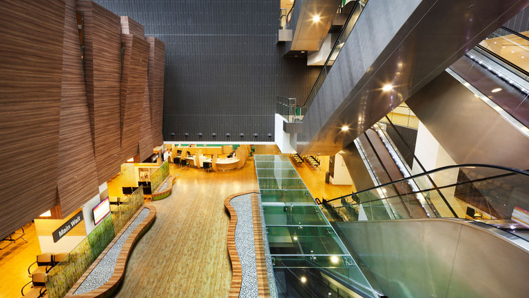 Interior shot of the National heart Centre, Singapore, inspired by medicinal courtyard gardens