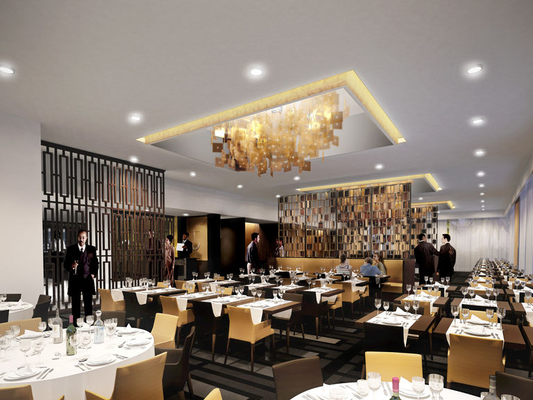 An illustration of the restaurant area in the Hotel Avenida in Moputo, redesigned by architect Broadway Malyan