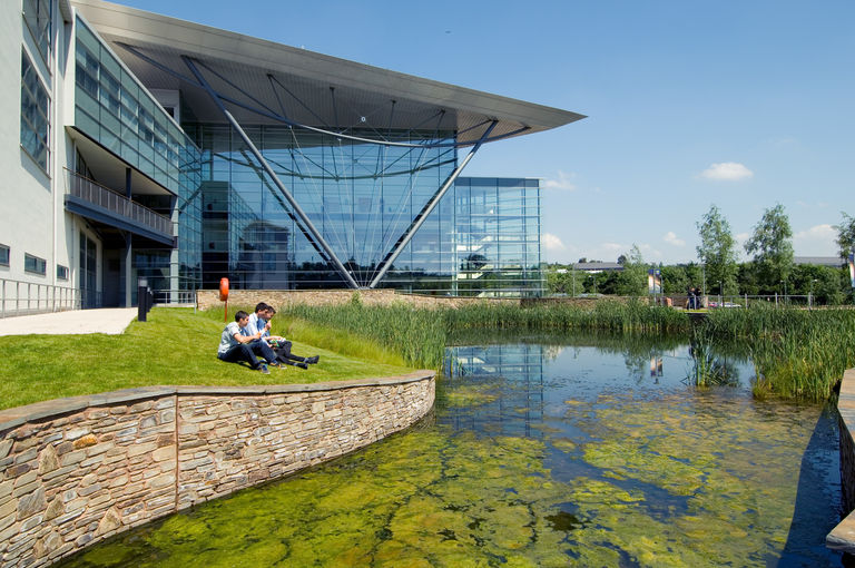 The landscaped parkland at the Met Office in Exeter, designed by Broadway Malyan