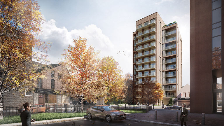 Visualisation of new 68-apartment residential scheme in Woking, designed by Broadway Malyan