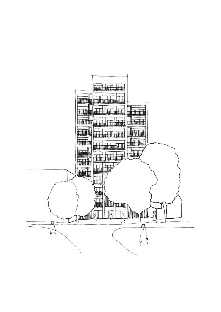 Sketch showing new Rat and Parrot residential scheme in Woking, Surrey