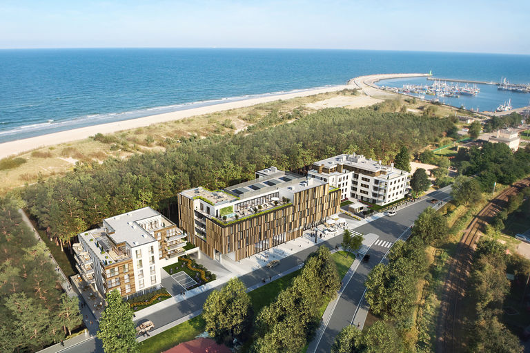 An aerial view of the Gwiazda Morza Hotel in Władysławowo on Poland’s Baltic coast, designed by architect Broadway Malyan