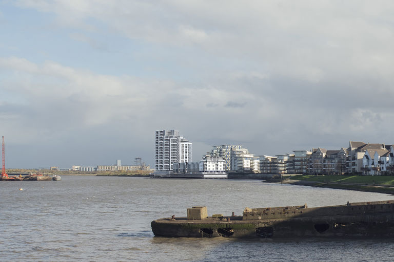 View across River Thames to The Pier scheme in Greenhithe Kent