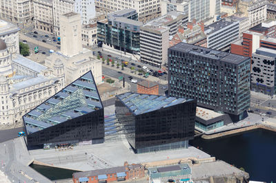 Aerial view of Mann Island in Liverpool, winner of RIBA North West Award in 2015.