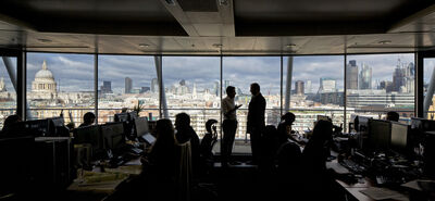 View overlooking Southwark Bridge at new London office for Broadway Malyan in 2003.