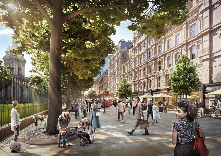 Reinvigorated pedestrian-first streetscapes at Colmore Row, Birmingham, designed by Broadway Malyan