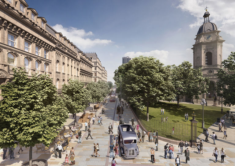 Visualisation showing proposed revitalisation of the Snow Hill public realm, in Birmingham
