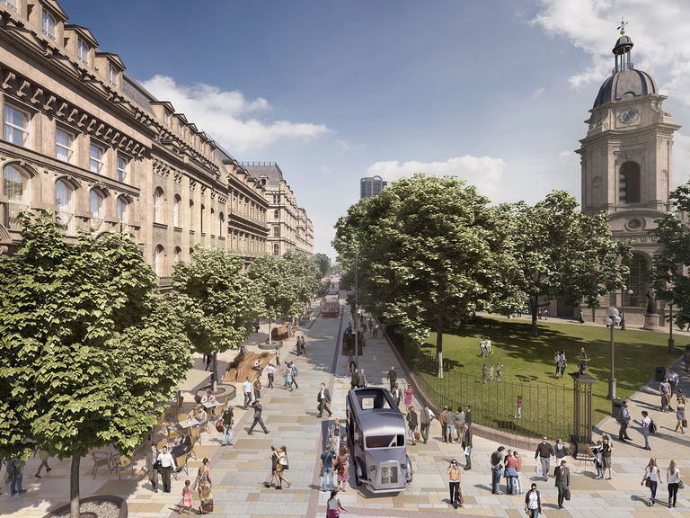 Visualisation showing proposed revitalisation of the Snow Hill public realm, in Birmingham
