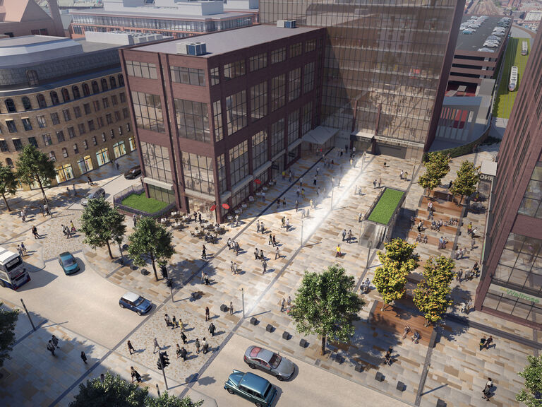 Pedestrian focused urban space at Snow Hill station, Birmingham