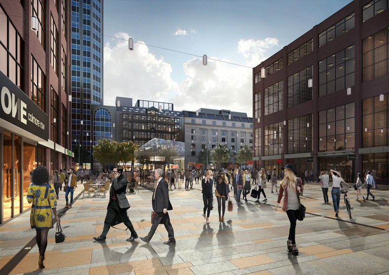 Visualisation of public plaza at Snow Hill Station, designed by Broadway Malyan