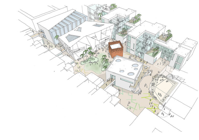 Architect sketch of flexible school model suitable for ADEC Schools Programme across UAE.