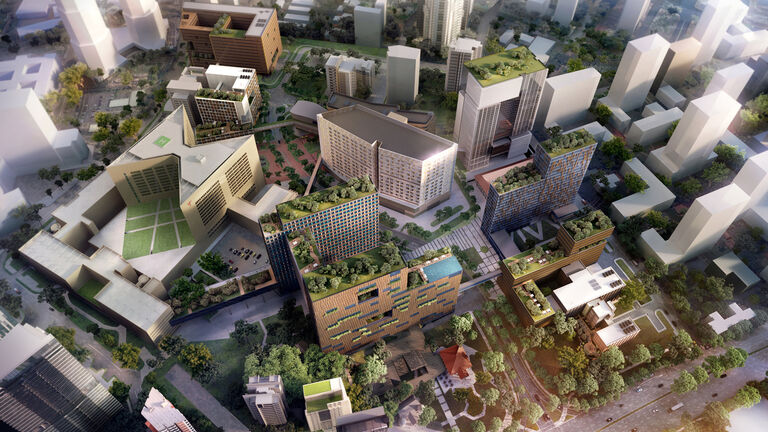 Bird's eye view of Health City Novena in Singapore, designed around a cluster concept