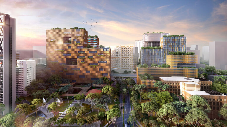 Aerial view of the community park part of Health City Novena in Singapore