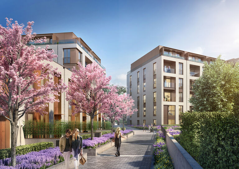 Visualisation of new Millbrook Park residential development in London