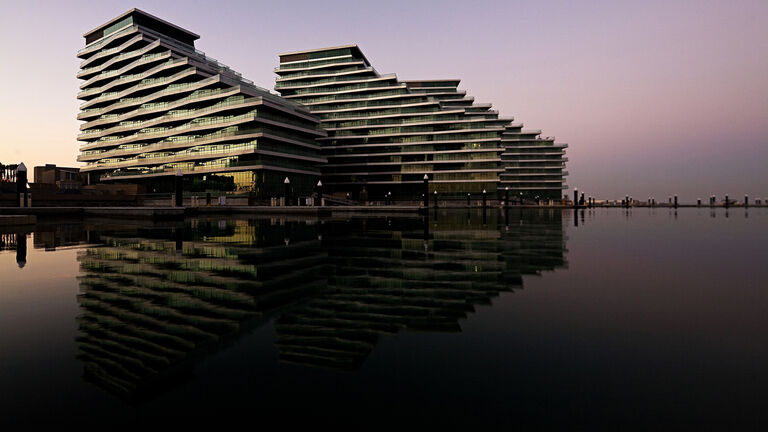 The Al Bandar development in Abu Dhabi at dusk