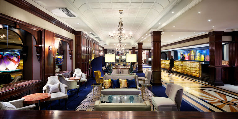 The refurbished lobby area of the Taj Crowne Plaza Hotel in London, designed by architect Broadway Malyan