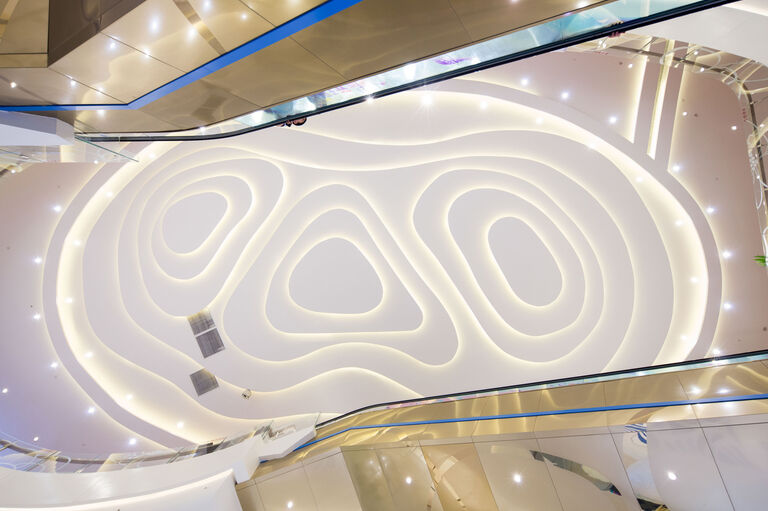 Ceiling lighting at retail destination ID Mall, inspired by the contours of the land around Hefei, China.