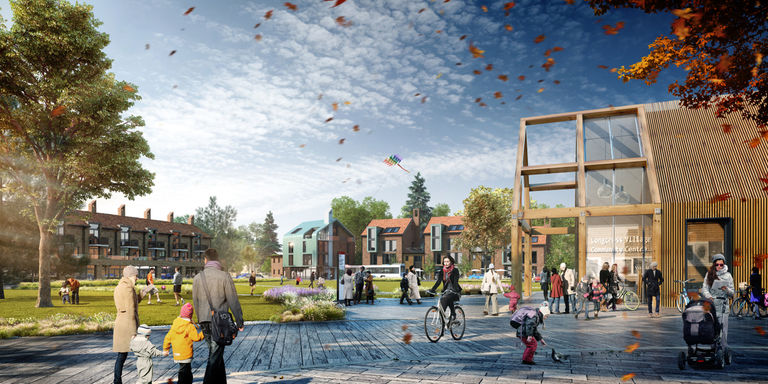 Visualisation of contemporary new village at Longcross in the Metropolitan London greenbelt