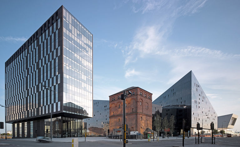 Photo of Mann Island mixed-use development in Liverpool, showing fully occupied office building to the left.