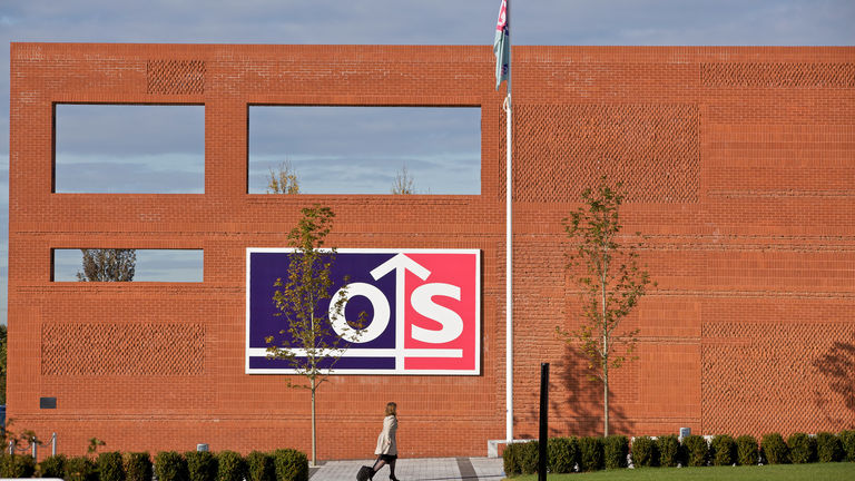 The exterior facade of the Ordnance Survey Headquarters near Southampton, UK, designed by Broadway Malyan