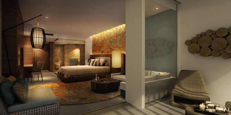 A bedroom in the luxurious 'condotel' Twenty Twenty in Pecatu, designed by architect Broadway Malyan