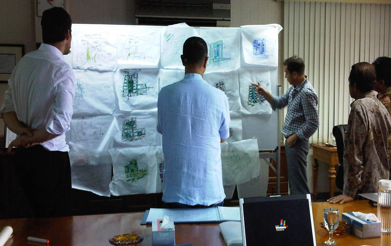 Broadway Malyan's team reviewing drawings for CIBIS Business Park, a 12-hectare development in Jakarta