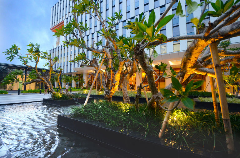 The reflective pool in the public realm on CIBIS Business park in Jakarta, Indonesia, designed by Broadway Malyan