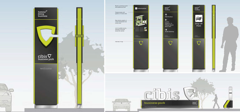 A cutaway in the signage helps emphasis the CIBIS logo