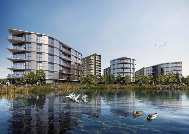 Lakeside mixed-use brownfield development on the outskirts of Reading