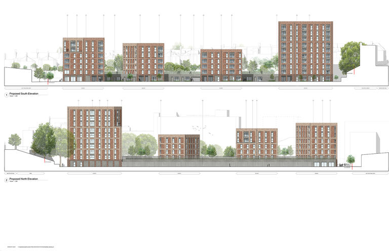 North and South elevations of Lyon Close residential scheme in Brighton