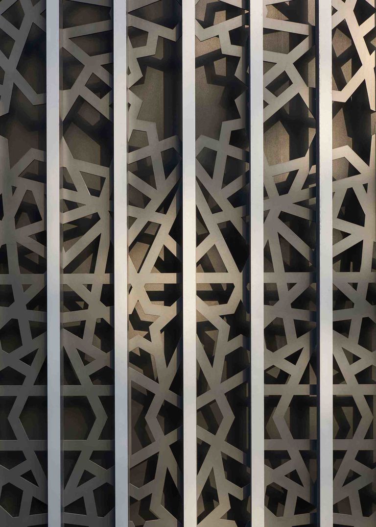 The patterned facade on the car park at the Broadway Malyan-designed HSBC HQ in Dubai