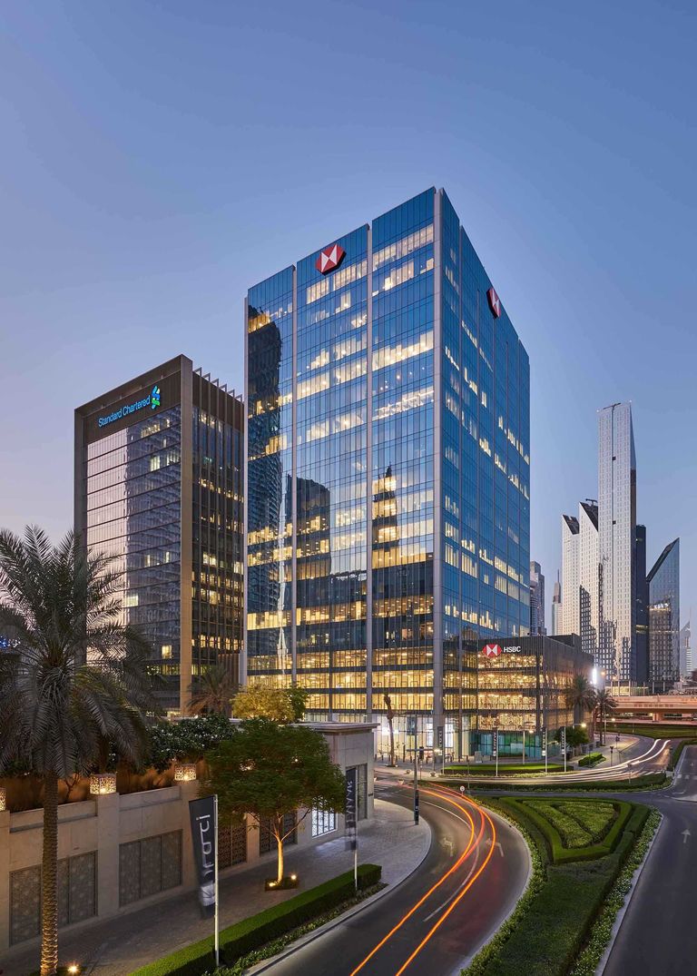 The approach to HSBC's new Dubai HQ, designed by Broadway Malyan