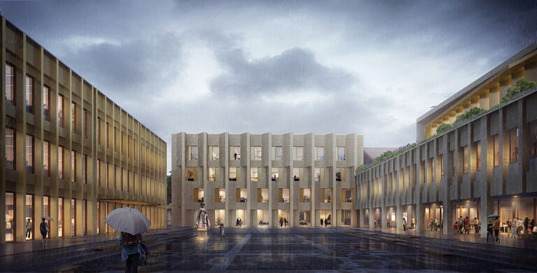 Visualisation of Little Dean's Yard at Chengdu Westminster, designed by Broadway Malyan