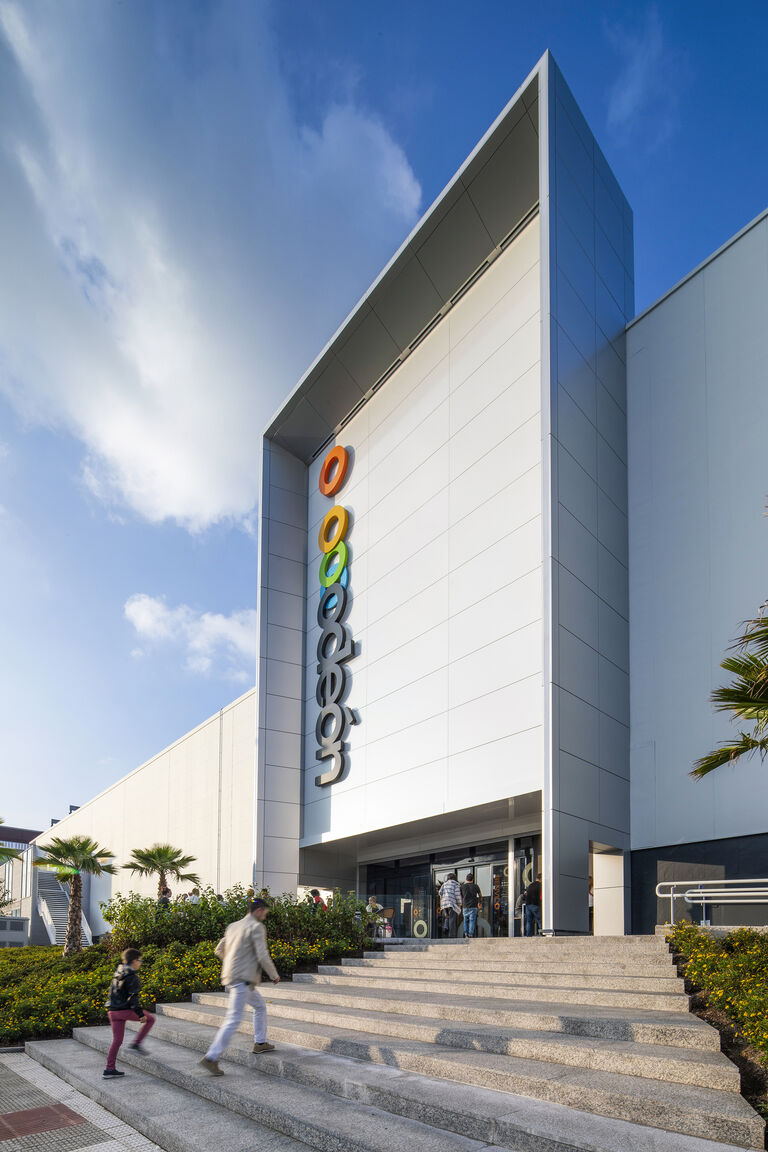 Entrance of Odeon Shopping Centre in Narón, Spain designed by Broadway Malyan